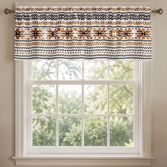 SPXUBZ Aztec Diamond Geometric Retro Pattern Window Valance, Rod Pocket Kitchen Curtains Valance for Bathroom Living Room Small Window Treatment, 1 Panel