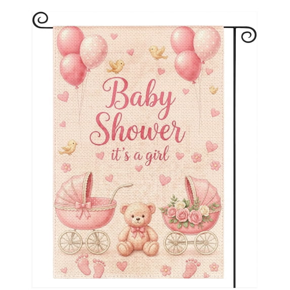 SPXUBZ Baby Shower Garden Flag 12x18 Inch, Pink Baby Welcome Outdoor Decorative Flag, Double Sided Yard Porch Party Decor