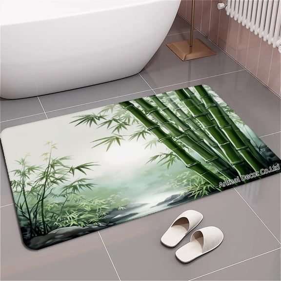 SPXUBZ Bamboo Forest Scene Print Non Slip Kitchen Mats Bathroom Rugs Floor Mats for Floor 24x16 inch