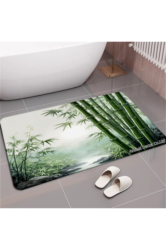 Bamboo Forest Scene Print Non Slip Kitchen Mats Bathroom Rugs Floor Mats for Floor 24x16 inch