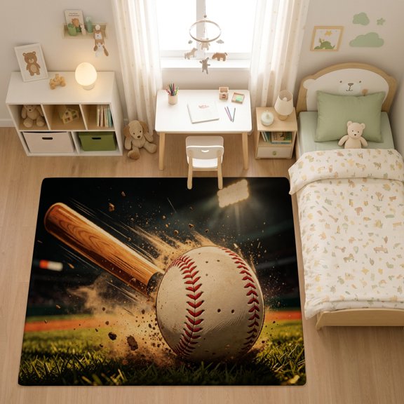 SPXUBZ Baseball Bat Velvet Area Rug, Baseball Sports Floor Carpet, Soft Plush Non Slip Rug for Bedroom Playroom 47.2×31.5in