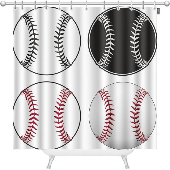 SPXUBZ Baseballs Extra Long Fabric Shower Curtain 72x72 inch Four Styles from Simple Black and White to Complex Full Color Shower Curtains for Bathroom