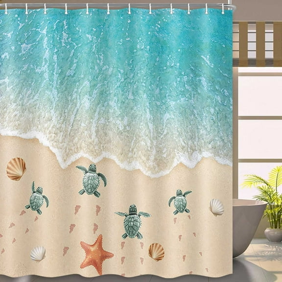 SPXUBZ Beach Shower Curtain, Sea Turtle Starfish Ocean Scene Shower Curtains for Bathroom, 72 x 72 inch