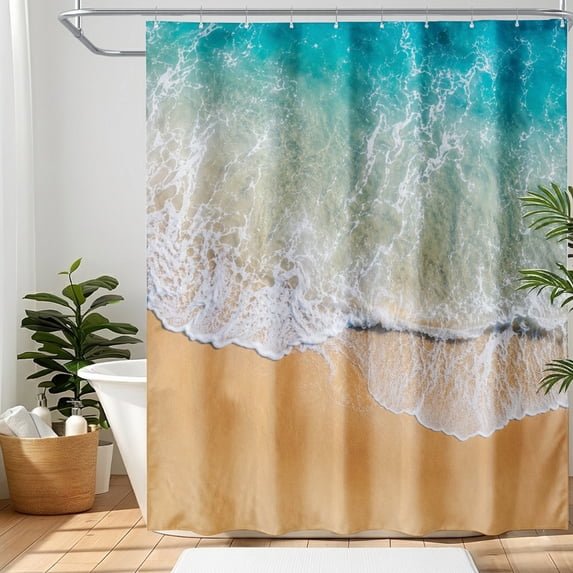 SPXUBZ Beach Wave Shower Curtain 72 x 72 Inch, Coastal Bathroom Decor Curtain, Aerial Ocean Water Design Waterproof Shower Curtain for Modern Home