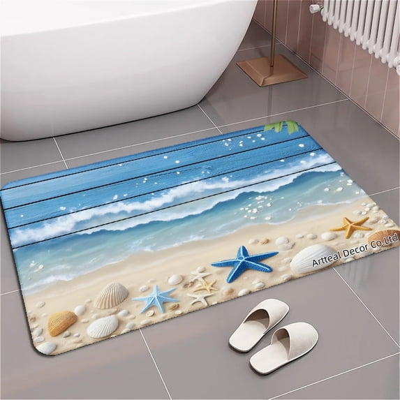 SPXUBZ Beach Waves Sand Starfish Shells Non Slip Kitchen Mats Bathroom Rugs Floor Mats for Floor 31.5x20 inch