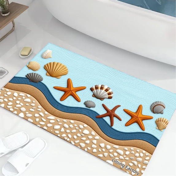 SPXUBZ Beach Waves Shells Starfish Sand Non Slip Kitchen Mats Bathroom Rugs Floor Mats for Floor 28.4W x 20.5H inch