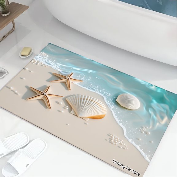 SPXUBZ Beach Waves Starfish Shells Sand Non Slip Kitchen Mats Bathroom Rugs Floor Mats for Floor 28.4W x 20.5H inch