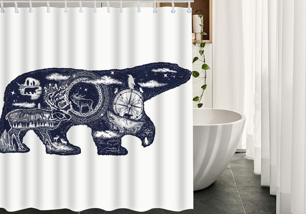 SPXUBZ Bear Fabric Shower Curtain with Hooks Deer Moose Animal Sky