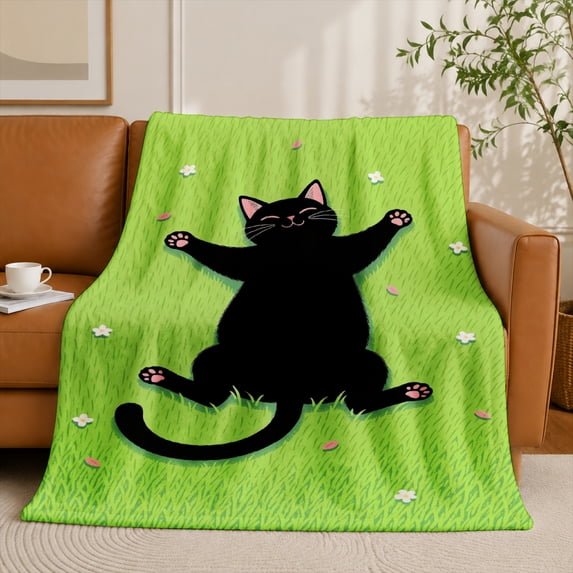 SPXUBZ Black Cat Cartoon Flannel Fleece Blanket, Funny Animal Pattern Throw Blanket, Soft Cozy Warm Blanket for Kids Room Sofa