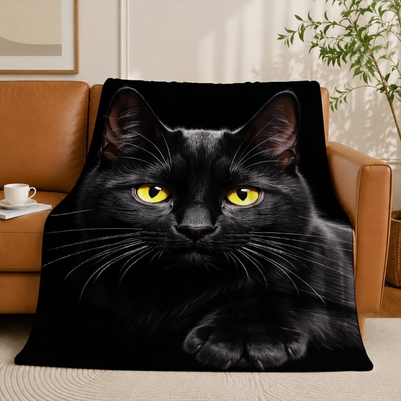 SPXUBZ Black Cat Flannel Fleece Blanket, Cute Pet Animal Throw Blanket, Soft Cozy Blanket for Cat Lovers Bedroom Couch Decor