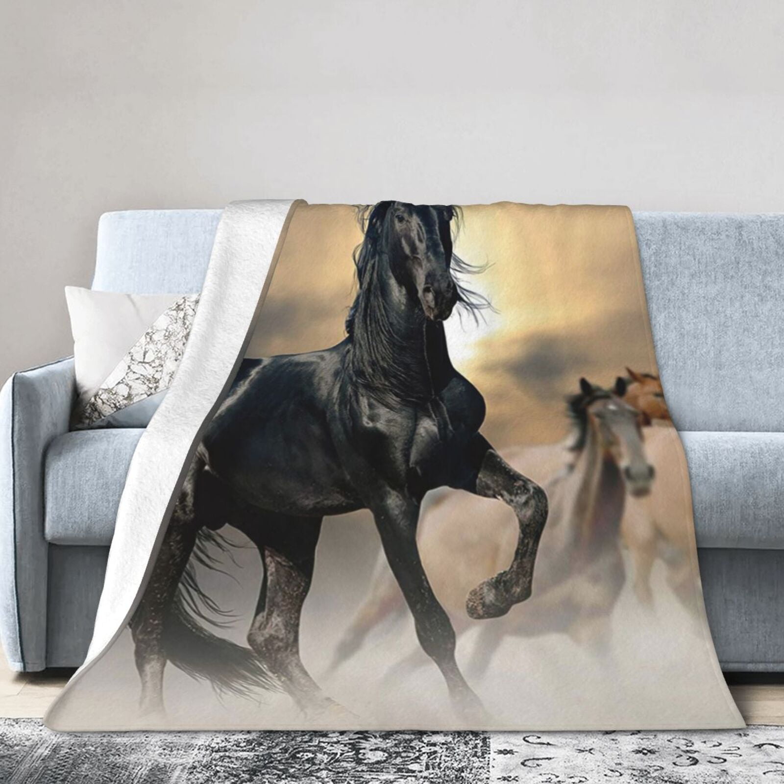 SPXUBZ Black Horse Blanket Lightweight Cozy Soft Throw Blanket for Bedroom Living Room Sofa Couch