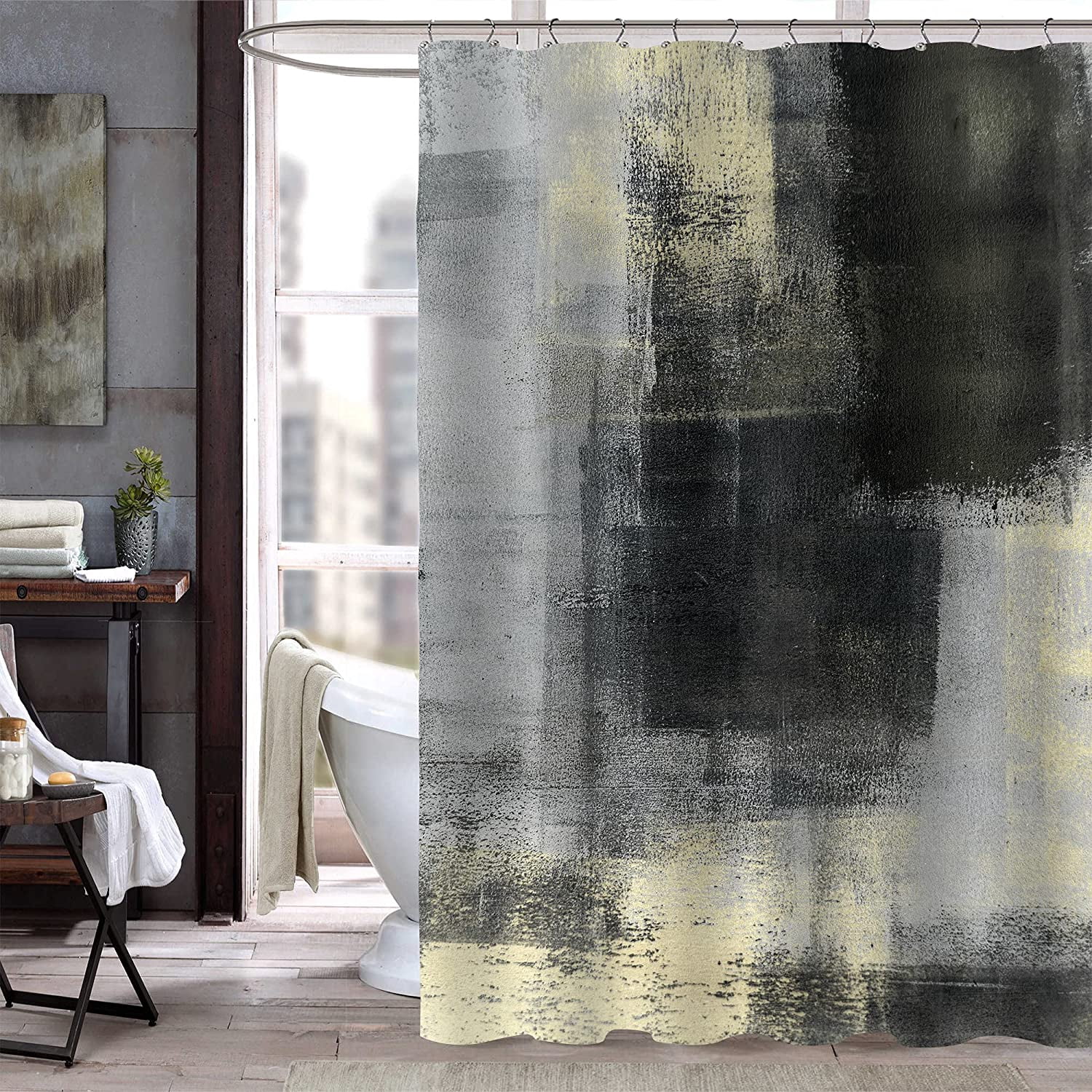 SPXUBZ Black Ombre Shower Curtain Set, Black Grey Fabric Shower Curtain ...