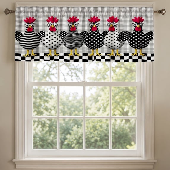 SPXUBZ Black White Plaid Rooster Window Valance Farmhouse Kitchen Curtain Valance Rod Pocket Decor
