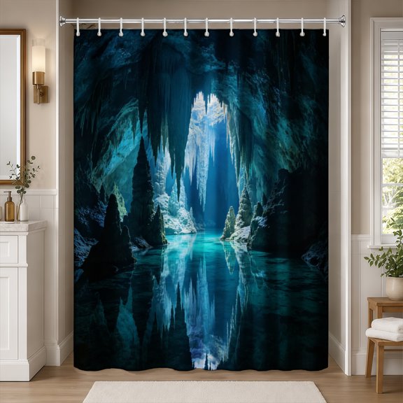 SPXUBZ Blue Cave Shower Curtain 72 x 72 Inch, Coastal Ocean Bathroom Decor Curtain, Natural Water Cave Design Waterproof Bath Curtain for Modern Home