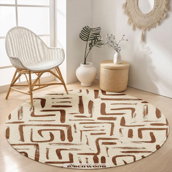 SPXUBZ Boho Minimalist Cream Beige Geometric Round Area Rug, Velvet Washable Circle Carpet, Non-Slip Floor Mat for Bedroom Living Room Scandinavian Neutral Decor (31.5", 39.4", 63", 78.7")