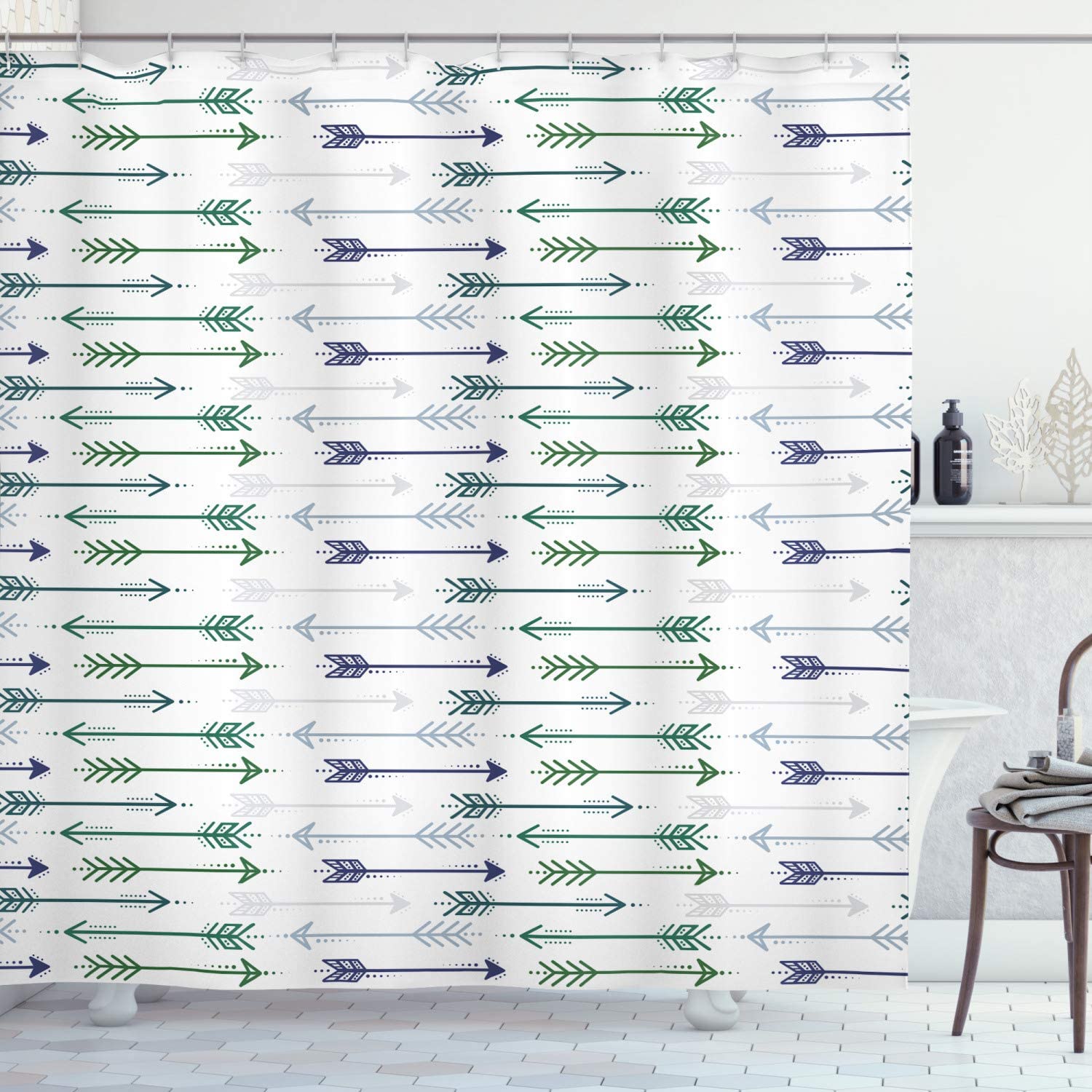 SPXUBZ Boho Shower Curtain, Retro Arrow Pattern in Horizontal Line