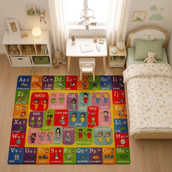 SPXUBZ Bright Color Interactive ABC Board Game for son and daughter Play Rug, Soft Velvet City Road Map Area Rug for Playroom Bedroom, Educational Toy Car Track Floor Mat