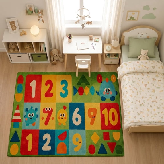 SPXUBZ Bright Colorful Numbers 1-10 Counting Mat for son and daughter Play Rug, Soft Velvet City Road Map Area Rug for Playroom Bedroom, Educational Toy Car Track Floor Mat