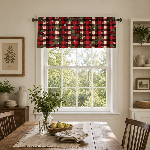 SPXUBZ Buffalo Plaid Window Valance Curtain Red Black Checkered Pattern Rod Pocket Kitchen Curtain Rustic Farmhouse Decor