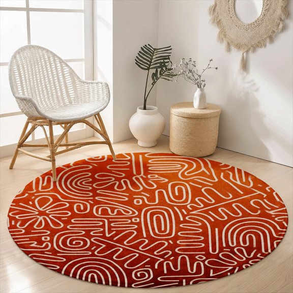 SPXUBZ Burnt Orange Rust Abstract Textured Round Area Rug, Soft Velvet Washable Circle Carpet, Non-Slip Floor Mat for Living Room Bedroom Farmhouse Autumn Decor (31.5", 39.4", 63", 78.7")