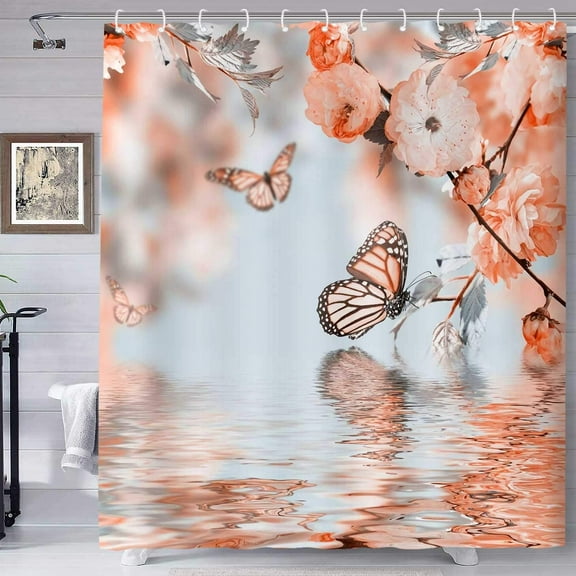 SPXUBZ Butterfly Shower Curtain Butterfly Water Reflection Bathroom Printing Shower Curtain,Machine Washable Fabric Home Bathroom Privacy Decor Set with Hooks,72x72inch