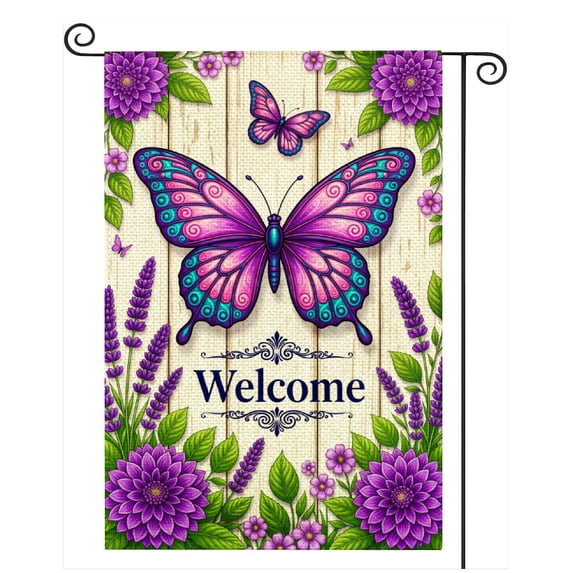 SPXUBZ Butterfly Welcome Garden Flag 12 x 18 Inch Linen Outdoor Yard Flag Spring Floral Garden Decor Front Porch Lawn Patio Decoration