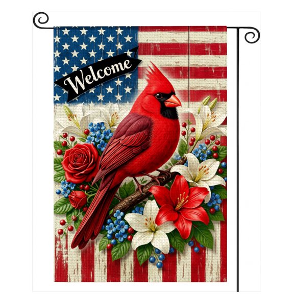 SPXUBZ Cardinal Bird Garden Flag 12 x 18 Inch Linen Outdoor Yard Flag Patriotic Floral Home Decor Front Porch Lawn Patio Seasonal Decoration