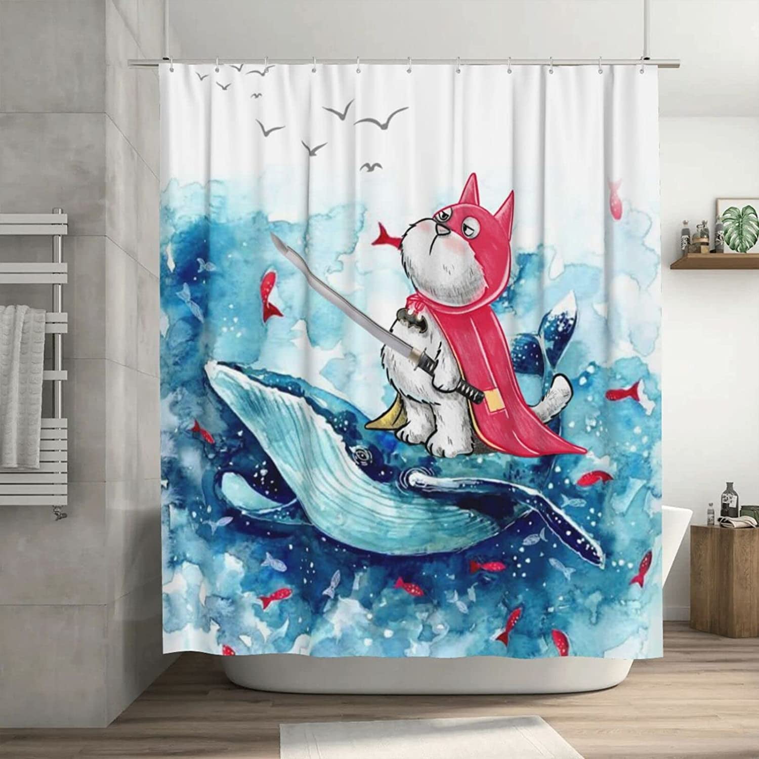 Cartoon Shower Curtain Set, Waterproof Shower Curtain With 12