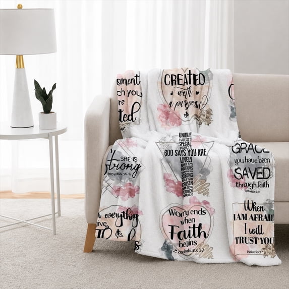 SPXUBZ Christian Faith Bible Quotes Collage Art Flannel Throw Blanket Soft Warm Cozy Fleece Blanket Inspirational Gift Sofa Decor