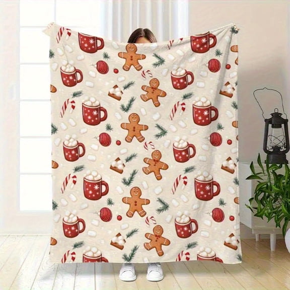 SPXUBZ Christmas Gingerbread Cookie Hot Chocolate Pattern Fleece Blanket for Winter Christmas Gift Home Sofa Bed Decoration 50x60 inch