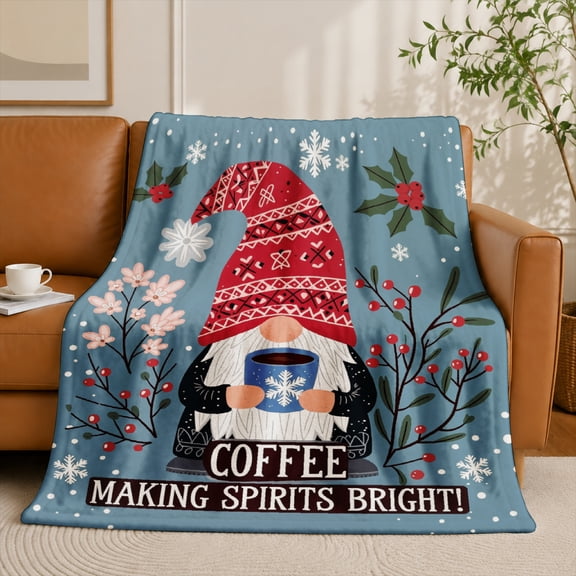 SPXUBZ Christmas Gnome Coffee Making Spirits Bright Flannel Throw Blanket Soft Warm Cozy Fleece Blanket Holiday Gift Bed Couch 60x50inch