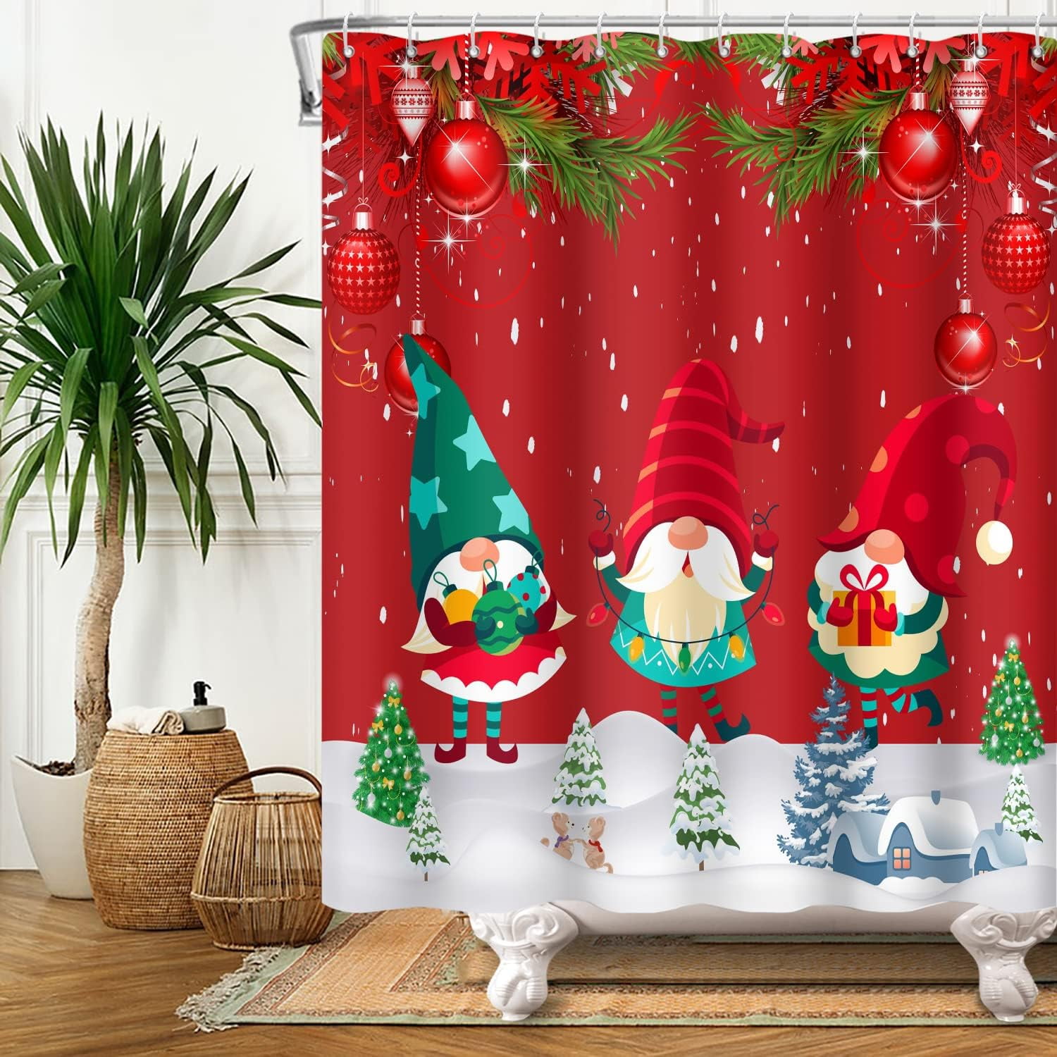 SPXUBZ Christmas Gnomes Shower Curtain, Funny Winter Xmas Holiday