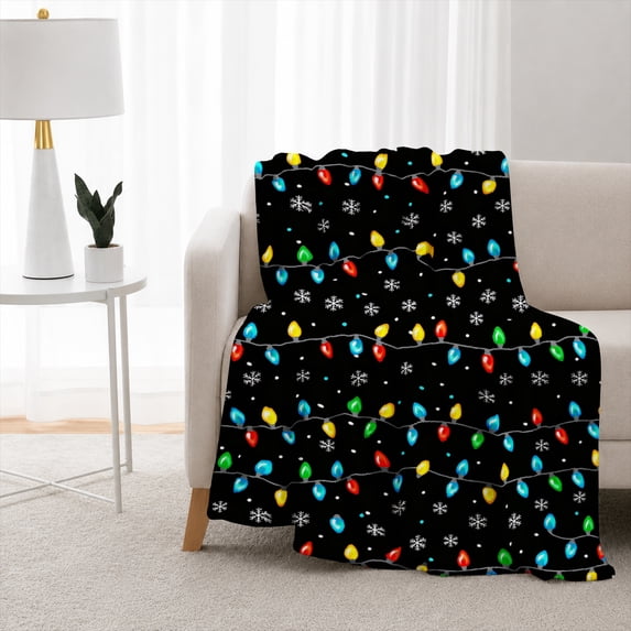 SPXUBZ Christmas Light Pattern Flannel Blanket Soft Plush Throw Blanket Holiday Decor Cozy Warm Lightweight Blanket for Home Sofa 80"x60"