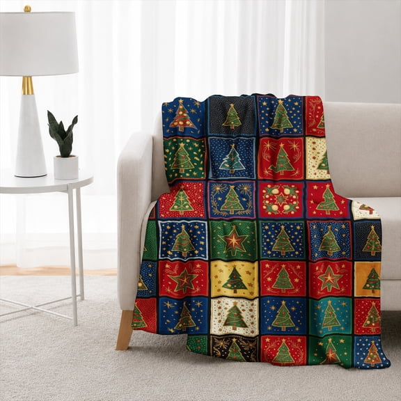 SPXUBZ Christmas Patchwork Pattern Flannel Blanket Soft Plush Throw Blanket Holiday Decor Cozy Warm Blanket for Sofa Bed 50"x40"