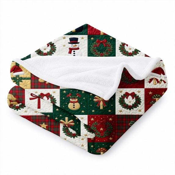 SPXUBZ Christmas Patchwork Throw Blanket 50x60 Inch, Holiday Pattern Soft Fleece Blanket, Cozy Seasonal Home Decor for Sofa Bed 50"x40"