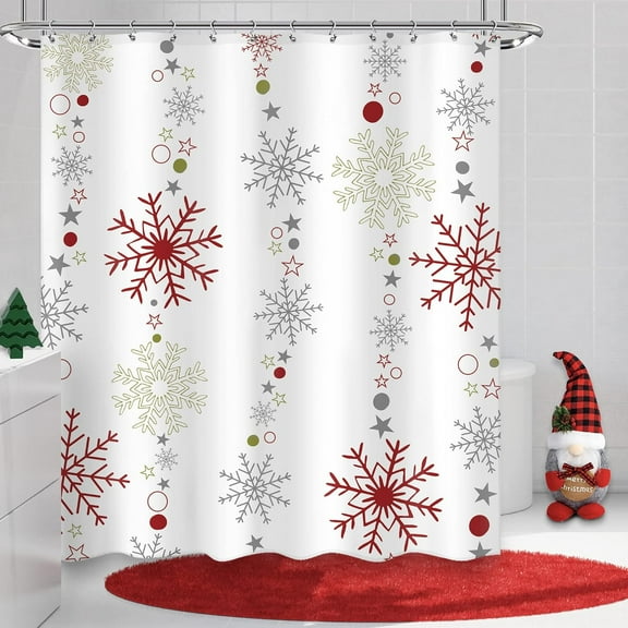 SPXUBZ Christmas Shower Curtain 72Wx72L Inch Snowflake Winter Shower Curtain Bathroom Set Red Red Grey White Big Small Snowflakes Merry Xmas Holiday Kids Bath Curtain Bathtub