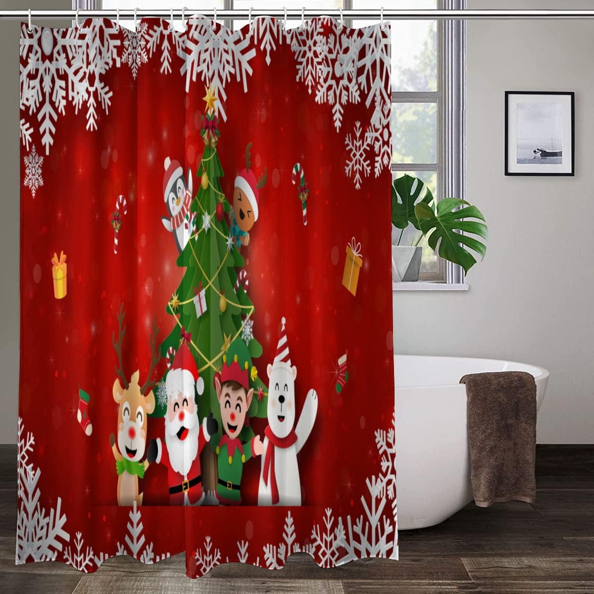 SPXUBZ Christmas Shower Curtain,Christmas Tree Theme Bath Curtain with