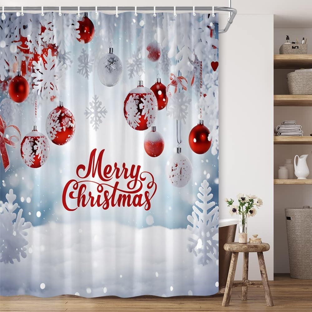 SPXUBZ Christmas Shower Curtain Decor White Snowfield Pine Christmas ...