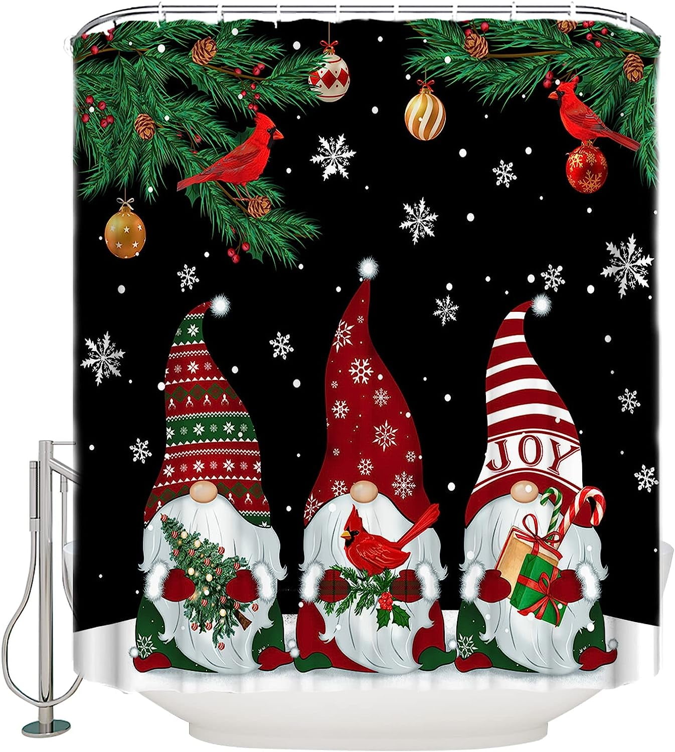 SPXUBZ Christmas Shower Curtain with Hooks, Polyester Shower Bath
