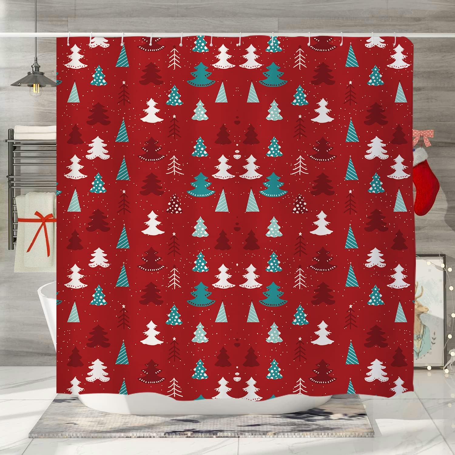 SPXUBZ Christmas Shower Curtain Merry Christmas Tree Snow Bath Curtains ...