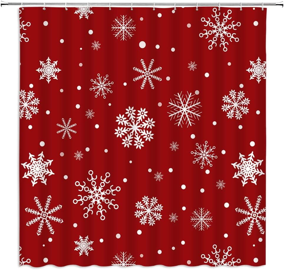 SPXUBZ Christmas Shower Curtain Snowflake Red Grey White Winter Holiday