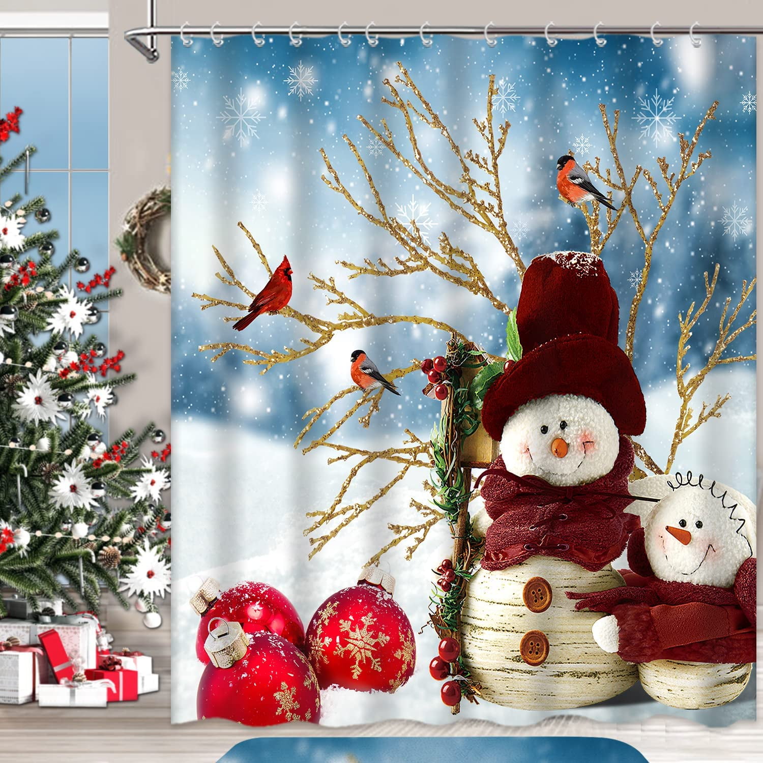 SPXUBZ Christmas Shower Curtain Snowman Snowflake Shower Curtain for