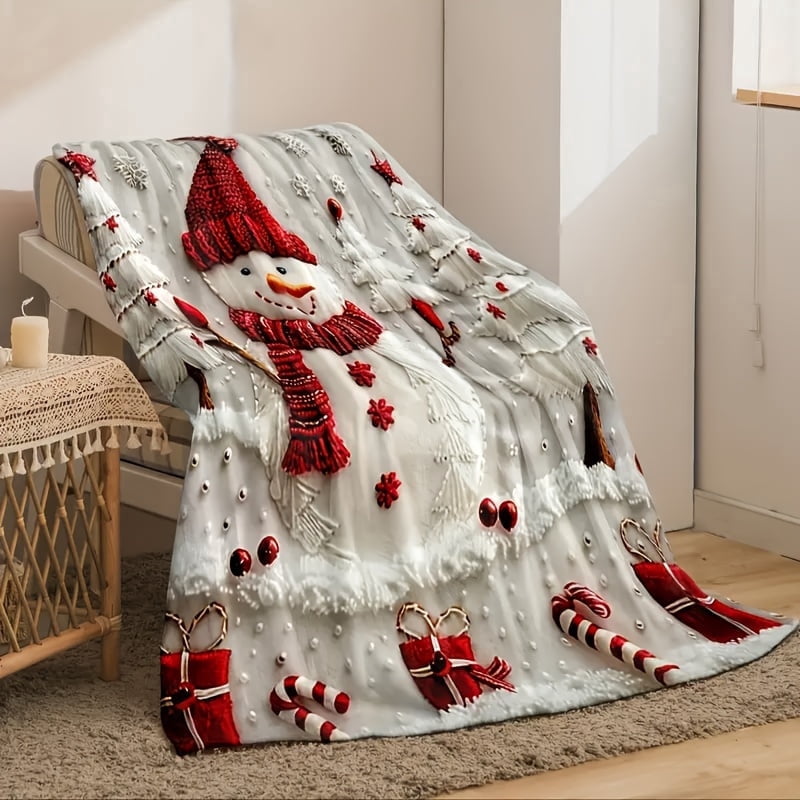 SPXUBZ Christmas Snowman Flannel Throw Blanket Red White Holiday Design for Winter Christmas Gift Home Sofa Bed Decoration 50x60 inch