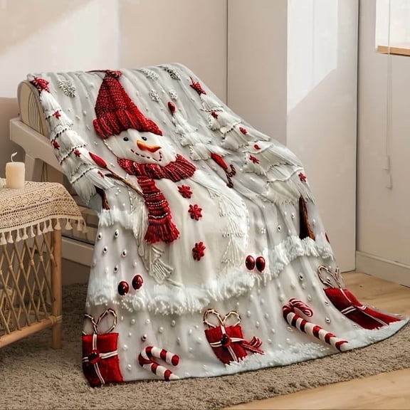 SPXUBZ Christmas Snowman Flannel Throw Blanket Red White Holiday Design for Winter Christmas Gift Home Sofa Bed Decoration 50x40 inch