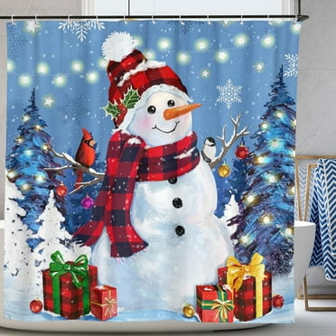 SPXUBZ Christmas Snowman Polyester Shower Curtain for Winter Holiday Bathroom Decorations 72x72 inch