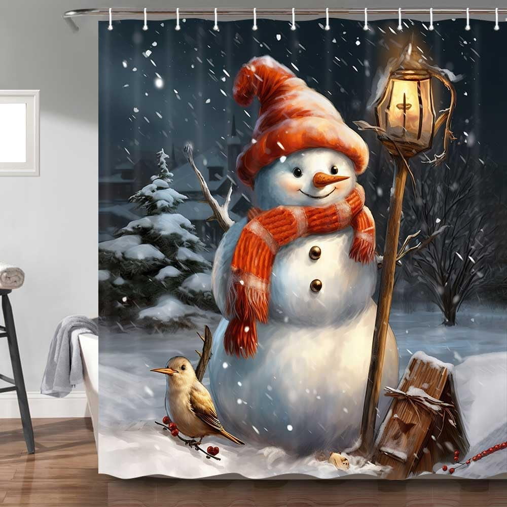 SPXUBZ Christmas Snowman Shower Curtain for Bathroom, Winter Holiday