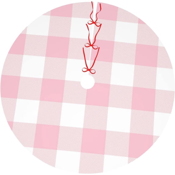 SPXUBZ Christmas Tree Skirt, Girly Pastel Pink Gingham Plaid Xmas Tree Mat Decor Ornament for Xmas Holiday Party Ornament Rustic Farmhouse Decorations 36 inch