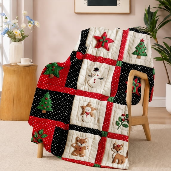SPXUBZ Christmas Tree Snowman Star Patchwork Flannel Throw Blanket Soft Warm Cozy Fleece Blanket for Holiday Season Couch Decor