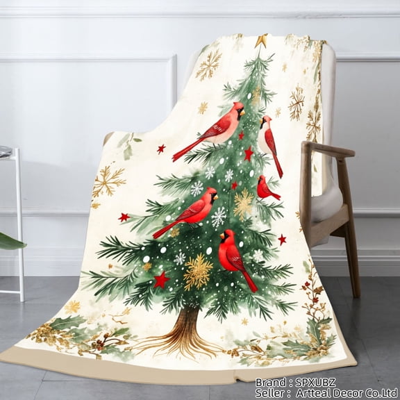 SPXUBZ Christmas Tree with Red Birds Flannel Throw Blanket for Winter Christmas Gift Home Sofa Bed Decoration 50x40 inch