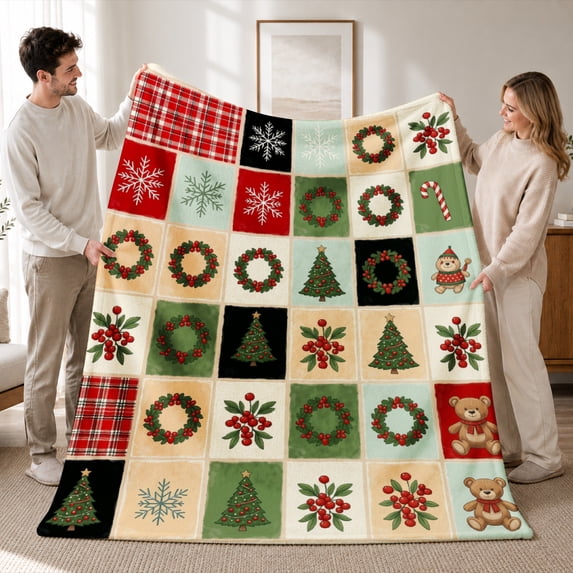 SPXUBZ Christmas Village Throw Blanket 50x60 Inch, Holiday Scene Design Soft Fleece Blanket, Cozy Winter Home Decor 50"x40"